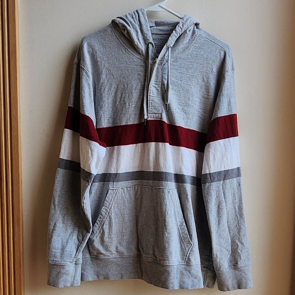 American Eagle Outfitters Striped Hooded Pullover Sweatshirt Size Large - Picture 5 of 13